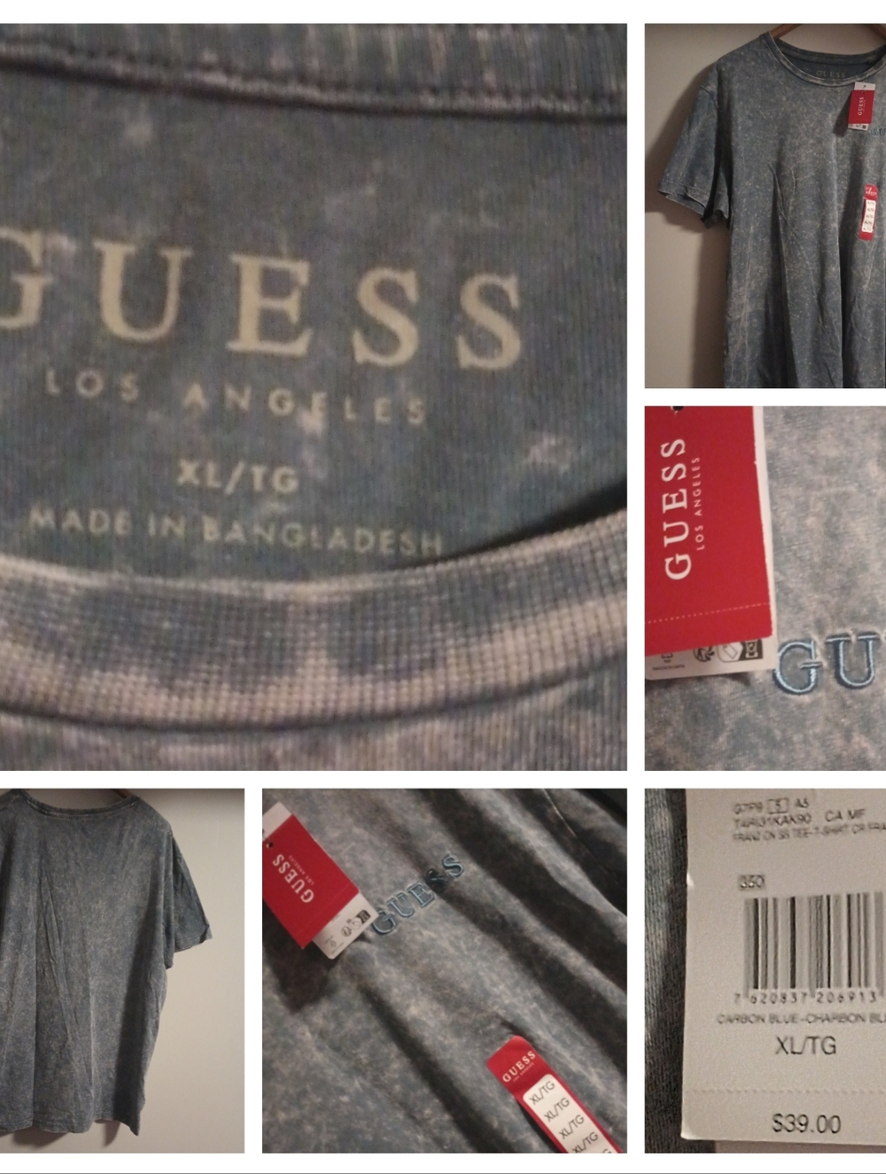 Guess Men’s Charcoal Mineral-Wash Logo Tee - Gray